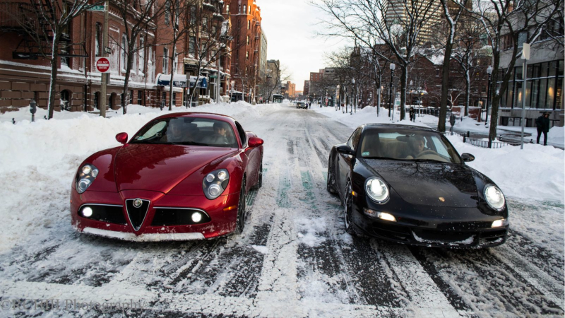 Illustration for article titled The Alfa Romeo 8C That Played In Snow Is Back, And It Brought A Friend